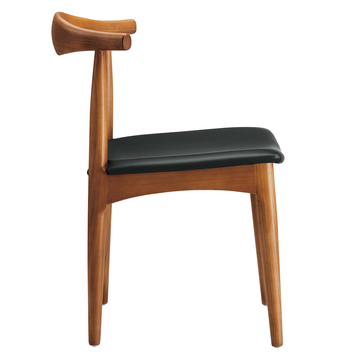 Tracy Wood Dining Chair with warm wood frame and black upholstered seat on Tampa Home & Garden Store