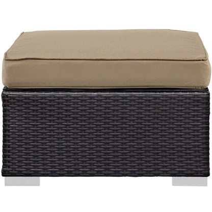 Convene 5 Piece Outdoor Patio Sectional Set beige cushion on dark wicker base, HouseOfZazla on Tampa Home & Garden Store