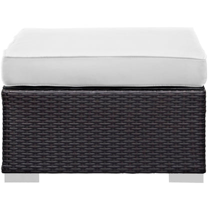 Convene 5 Piece Outdoor Patio Sectional Set white cushion on dark wicker base HouseOfZazla on Tampa Home & Garden Store