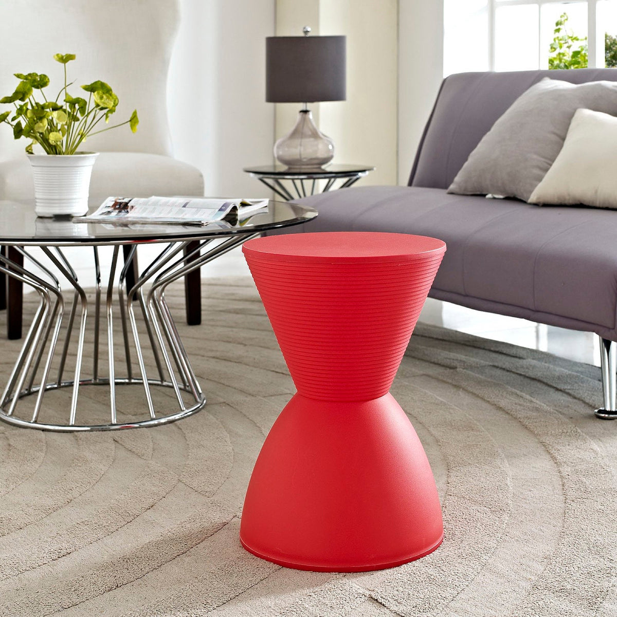 Haste Backless Stool by Modway in bright red ribbed plastic, modern living room accent on Tampa Home & Garden Store
