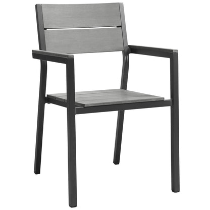 Modway Maine outdoor dining chair with black metal frame and gray wood slat back and seat on Tampa Home & Garden Store