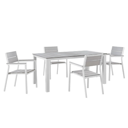Maine 5 Piece Outdoor Patio Dining Set by Modway, gray slat table and chairs with white frames on Tampa Home & Garden Store