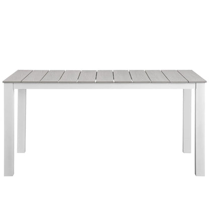 Maine 5 Piece Outdoor Patio Dining Table in gray wood-slatted top with white legs on Tampa Home & Garden Store
