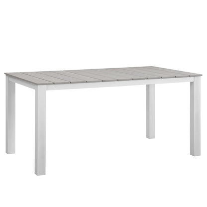 Maine 5 Piece Outdoor Patio Dining Table with gray slat top and white legs by Modway on Tampa Home & Garden Store