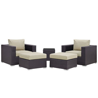 Convene 5 Piece Outdoor Patio Sectional Set by Modway dark brown wicker with beige cushions on Tampa Home & Garden Store