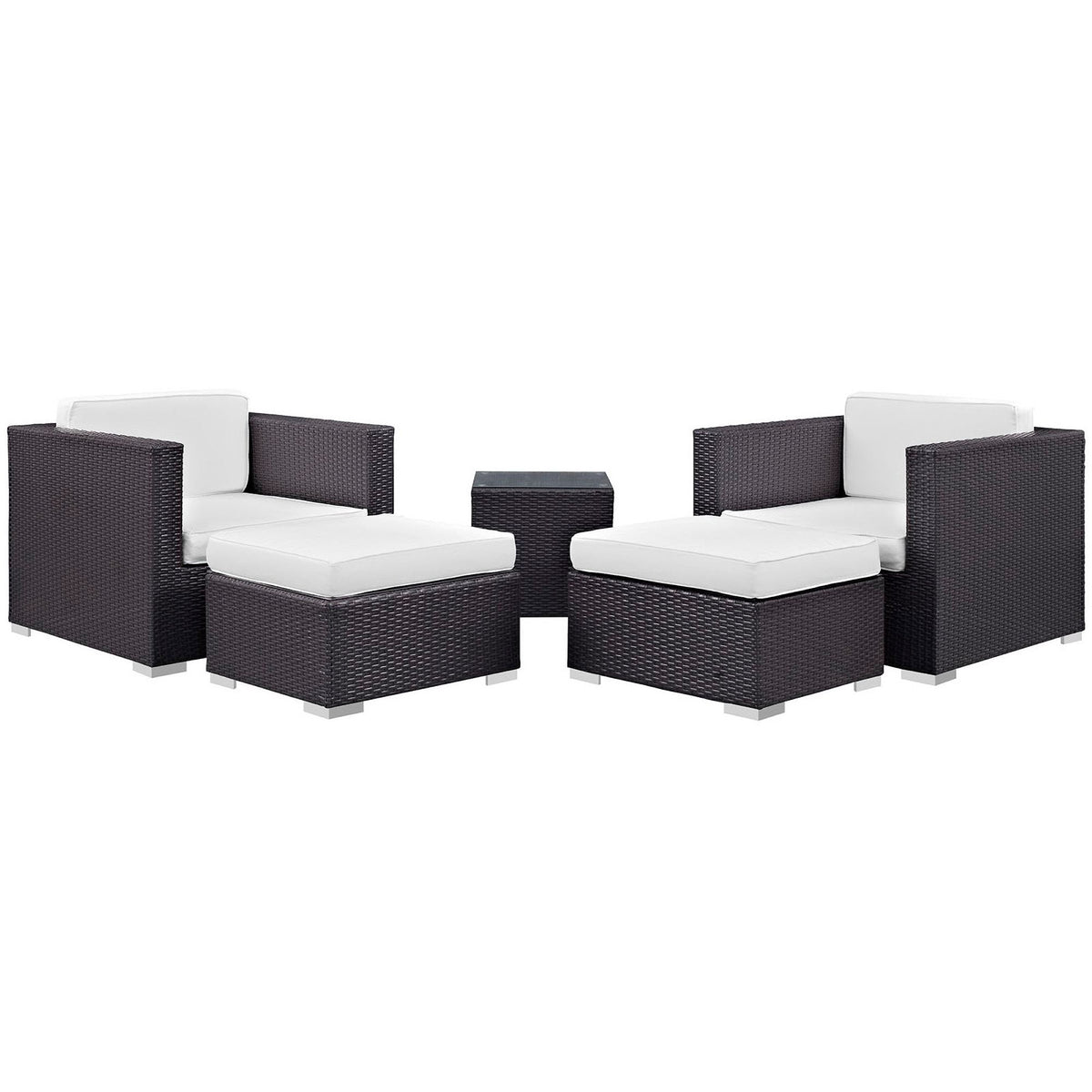 Convene 5-Piece Patio Sectional Set by Modway in dark brown wicker with white cushions on Tampa Home & Garden Store