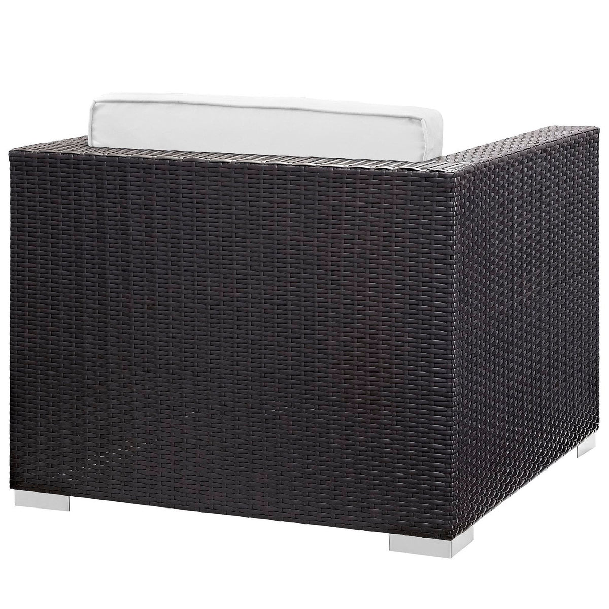 Convene 5 Piece Outdoor Patio Sectional Set in dark brown woven rattan with white cushions on Tampa Home & Garden Store