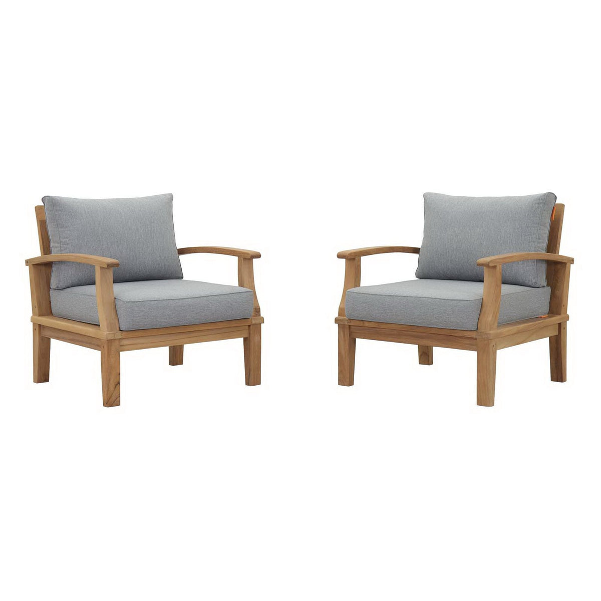Modway Marina two-piece teak patio chairs with gray cushions outdoor furniture set on Tampa Home & Garden Store