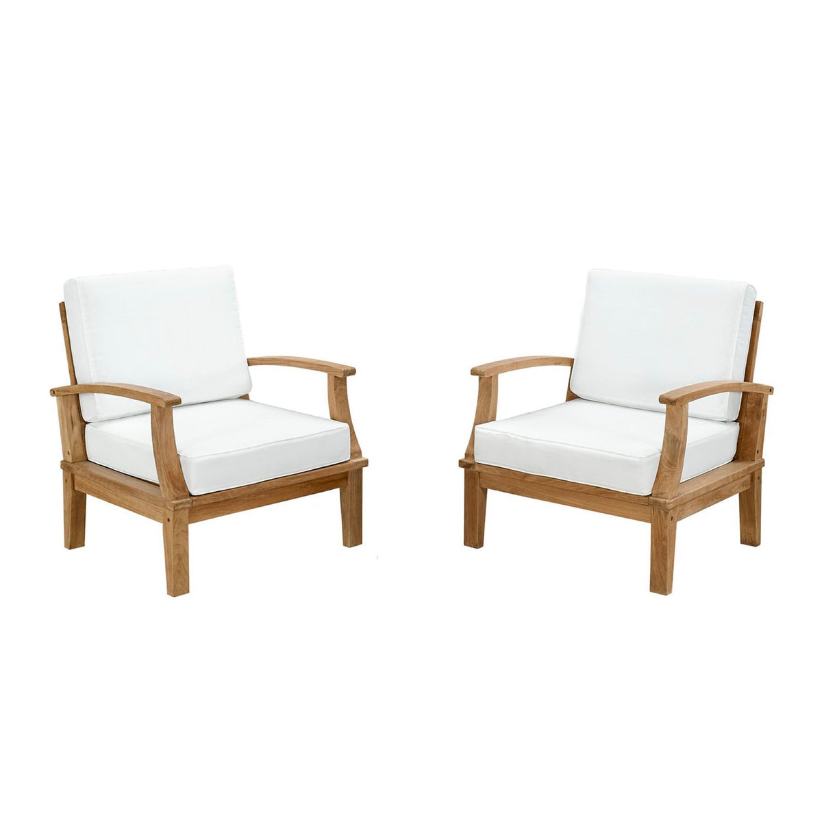 Modway Marina two-chair teak patio set with white cushions in teak wood by HouseOfZazla on Tampa Home & Garden Store
