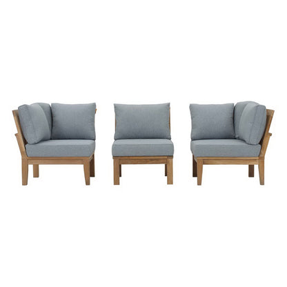 Marina 3-piece outdoor teak set with light gray cushions, teak-frame chairs by Modway on Tampa Home & Garden Store