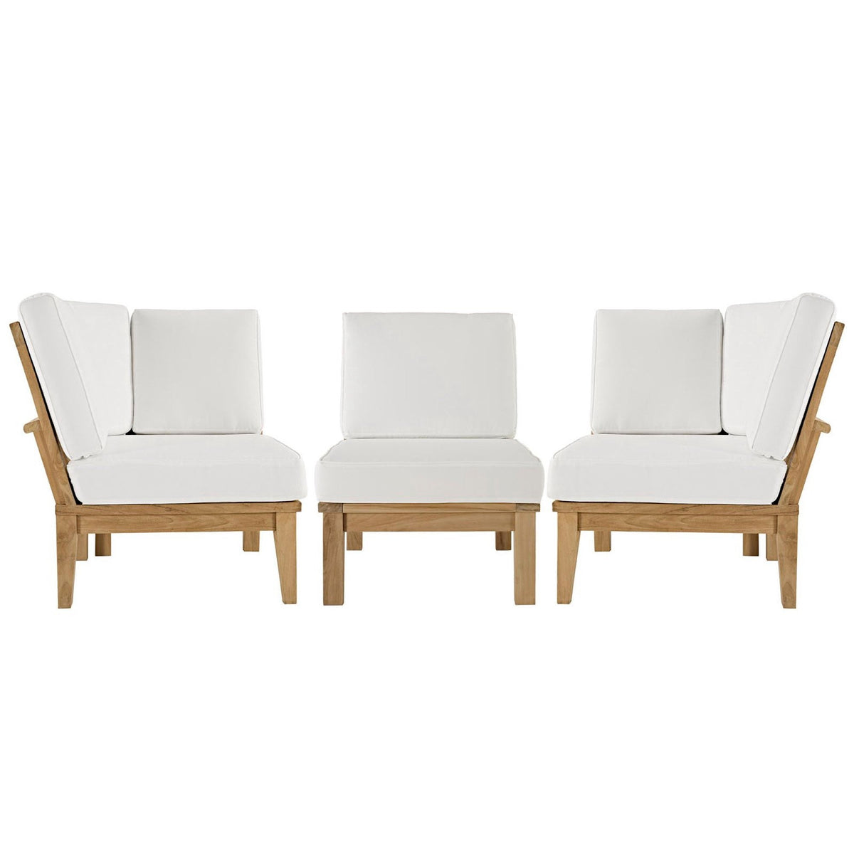 Marina 3 Piece Teak Set with white cushions; two chairs and ottoman by Modway on Tampa Home & Garden Store