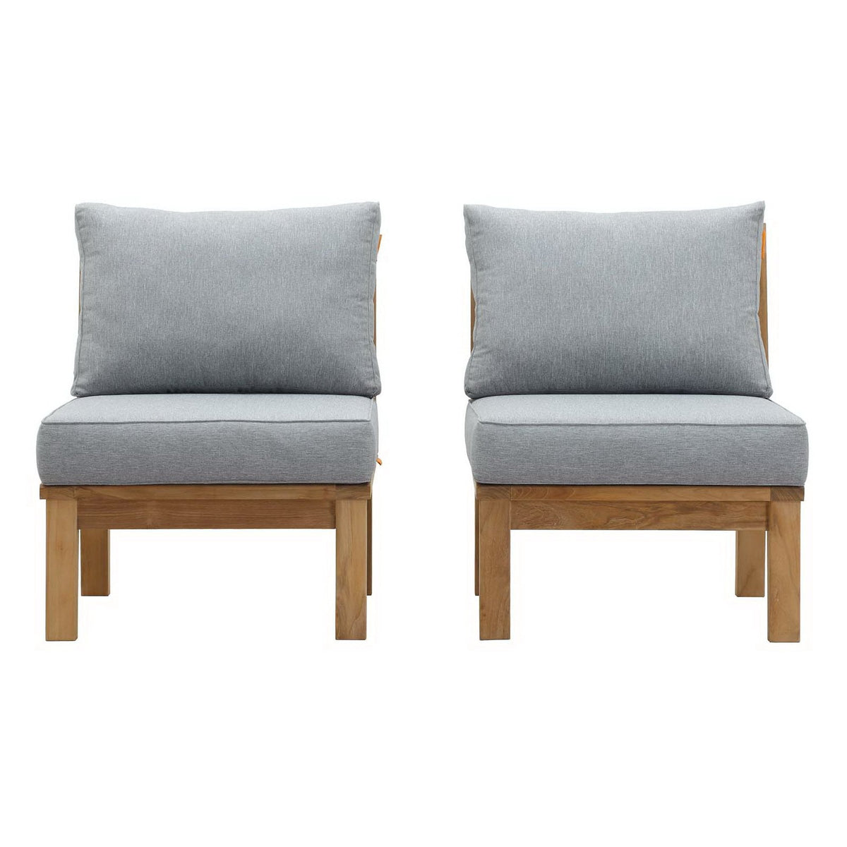 Modway Marina two-piece teak patio chair set with gray cushions and wood frames on Tampa Home & Garden Store