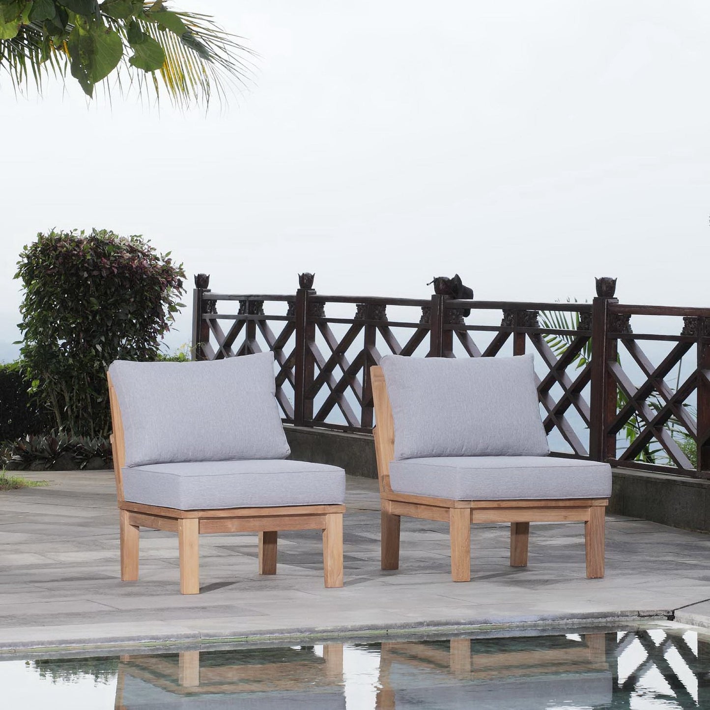 Modway Marina 2 Piece Outdoor Teak Sofa and Chair