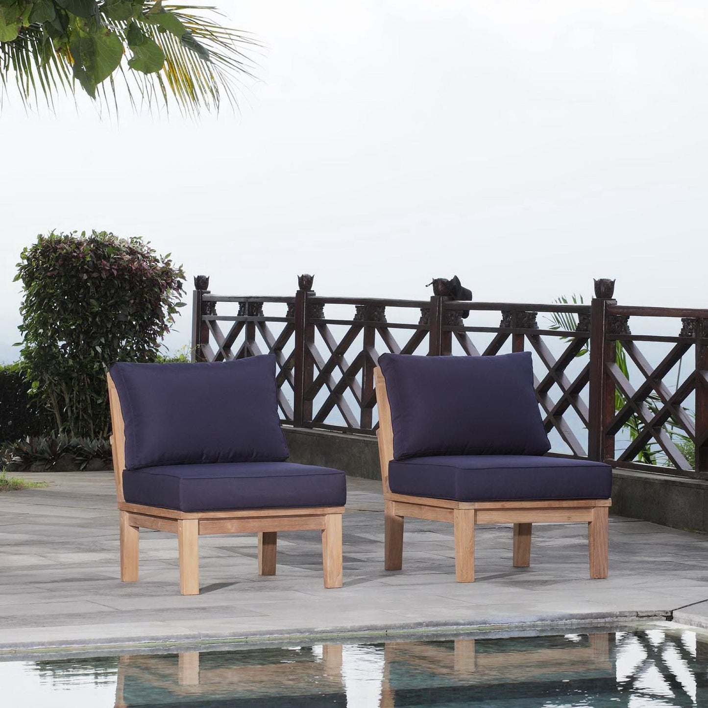 Modway Marina 2 Piece Outdoor Teak Sofa and Chair