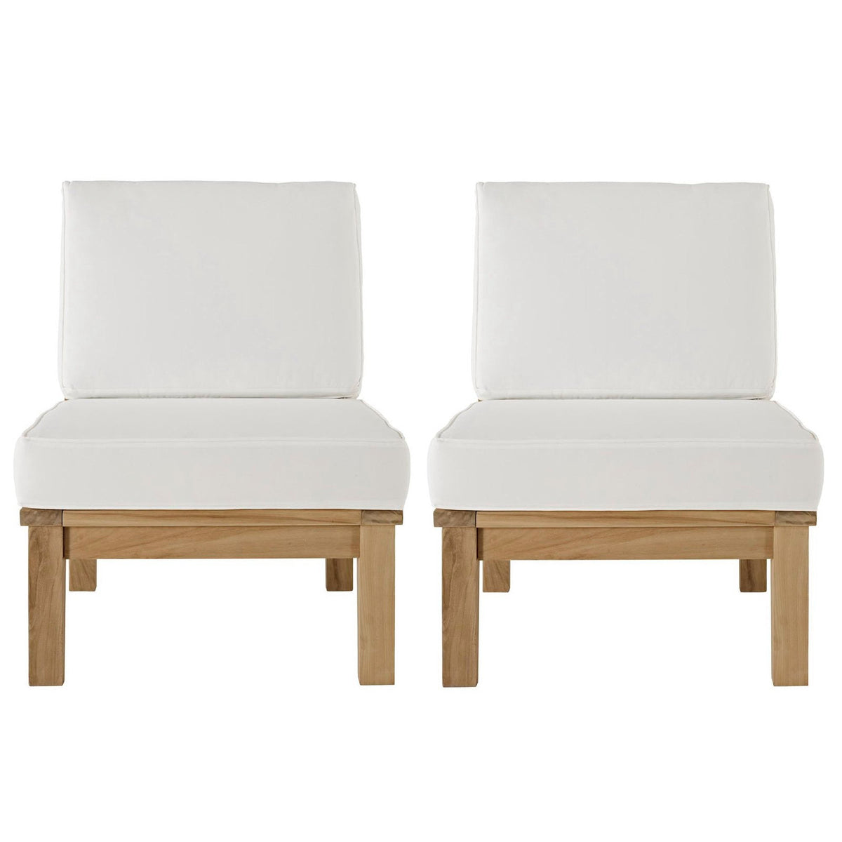 Modway Marina two-piece teak patio set with white cushions and natural frames on Tampa Home & Garden Store