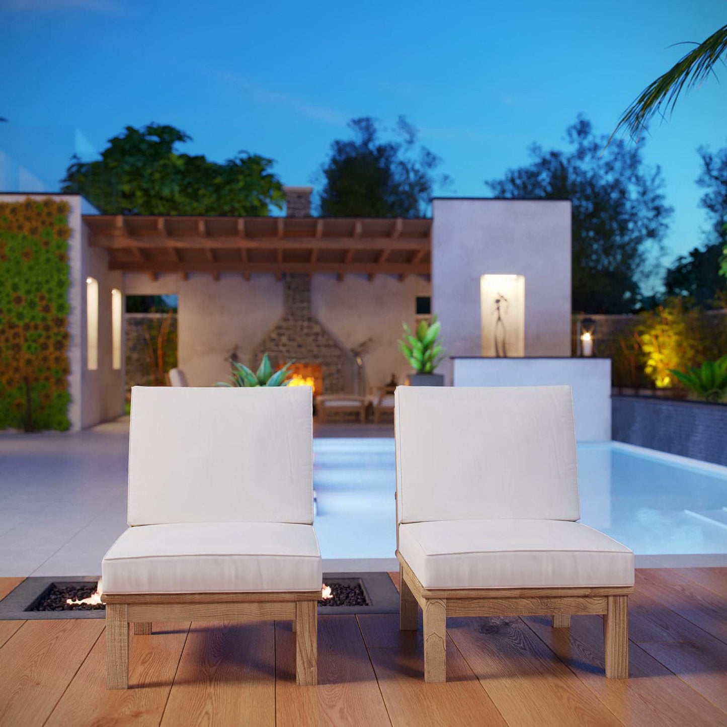 Modway Marina 2 Piece Outdoor Teak Sofa and Chair