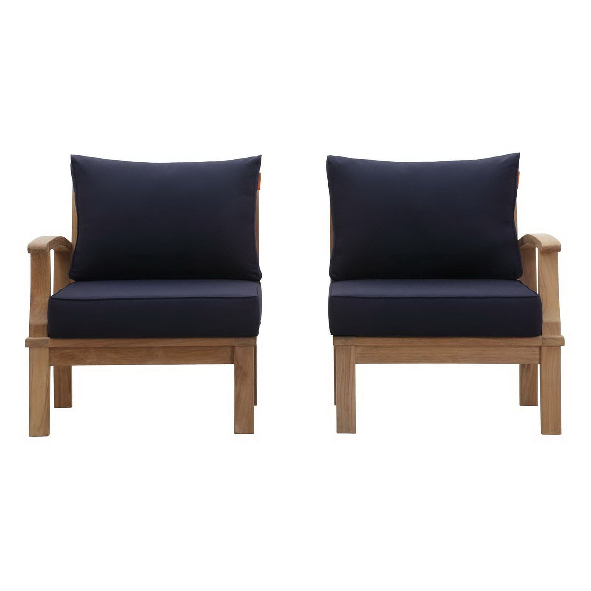Modway Marina teak patio chairs, two-piece set with navy cushions by HouseOfZazla on Tampa Home & Garden Store