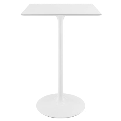 Lippa Square Wood Bar Table white square top with slender pedestal base on Tampa Home & Garden Store