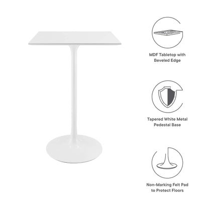 Lippa Square Wood Bar Table by Modway, white square top and tapered white pedestal base on Tampa Home & Garden Store