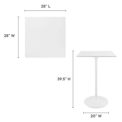 Lippa Square Wood Bar Table white 28x28 top with pedestal base, 39.5 in height on Tampa Home & Garden Store