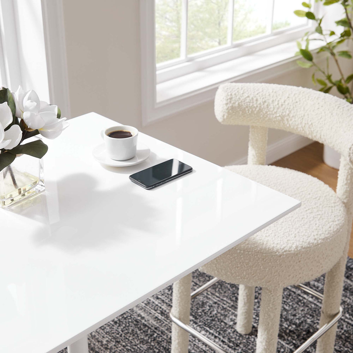 Lippa Square Wood Bar Table white finish for modern bar and dining spaces on Tampa Home & Garden Store