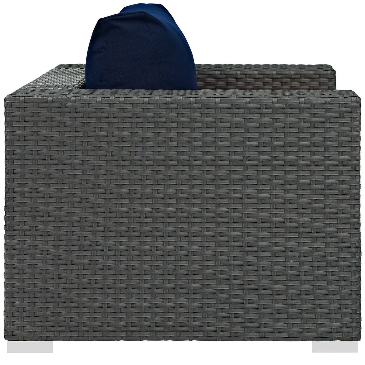 Sojourn Outdoor Patio Sunbrella Armchair by Modway, dark gray woven wicker with navy cushion on Tampa Home & Garden Store