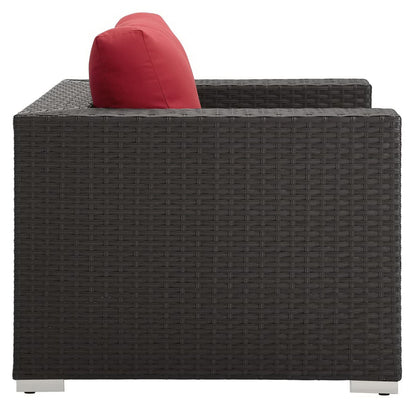 Sojourn Outdoor Patio Sunbrella Armchair in dark wicker with red cushion by Modway on Tampa Home & Garden Store