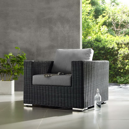 Summon Outdoor Patio Sunbrella Armchair by Modway, gray wicker with cushions, on Tampa Home & Garden Store