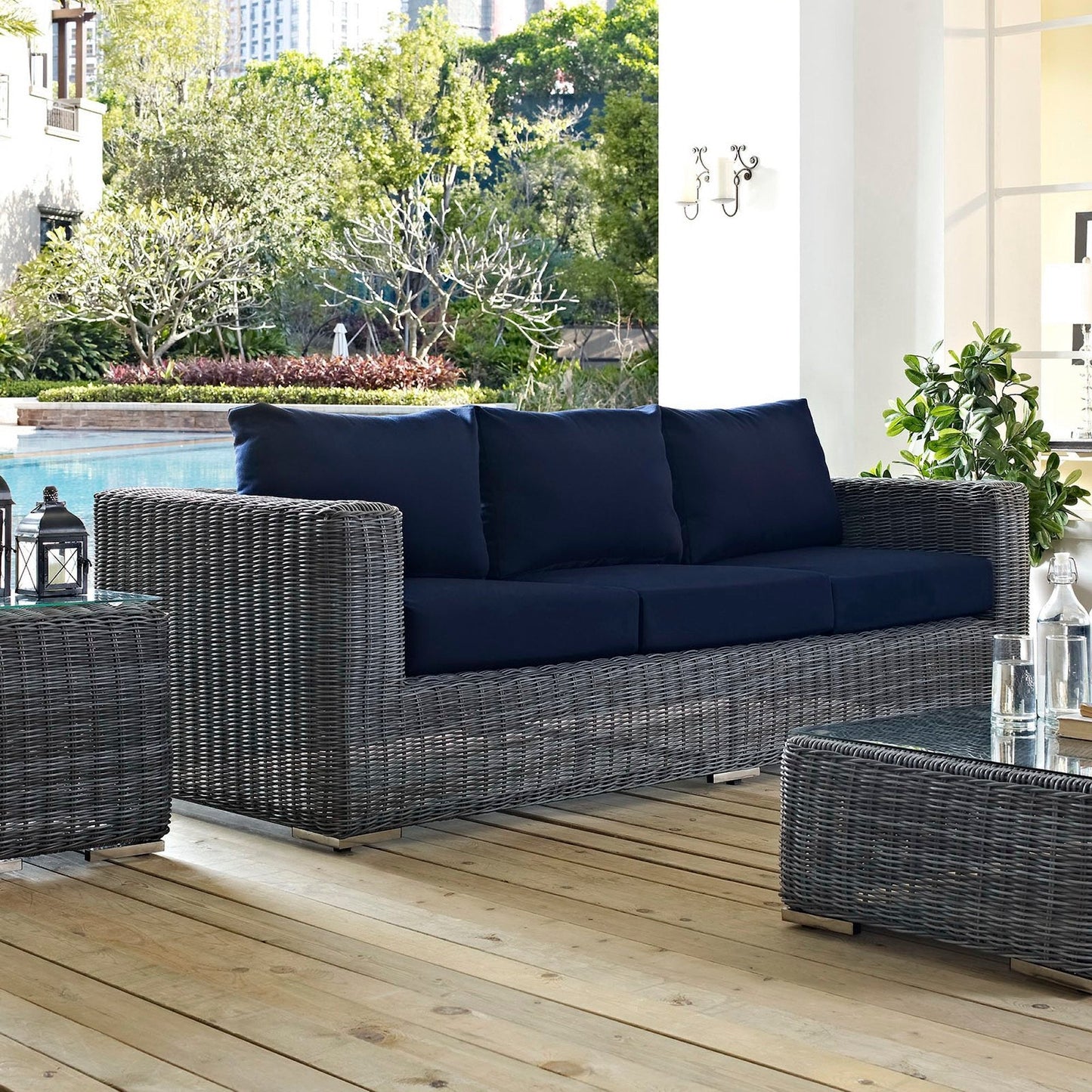 Summon Outdoor Sofa And Synthetic Rattan Frame