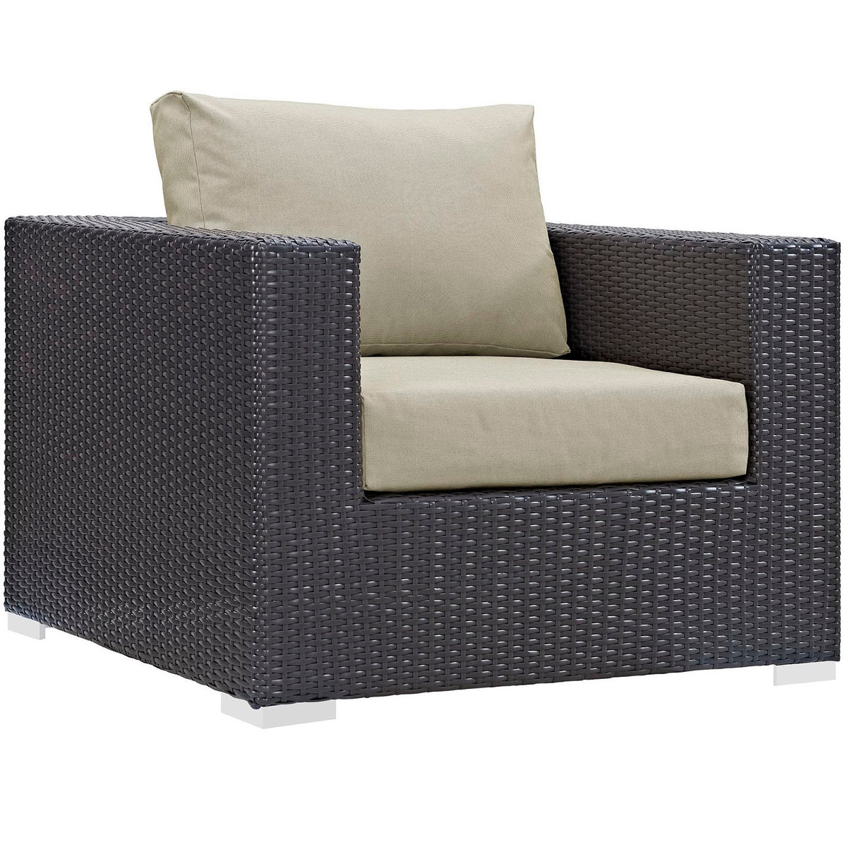 Convene outdoor patio armchair by Modway, dark brown woven resin wicker with beige cushion on Tampa Home & Garden Store