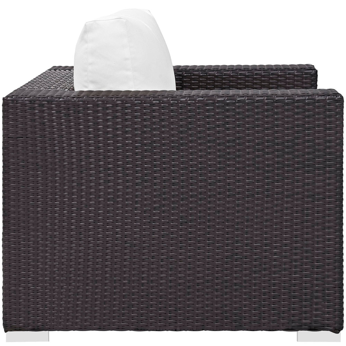 Convene Outdoor Patio Armchair by Modway, dark brown woven wicker with white cushion on Tampa Home & Garden Store