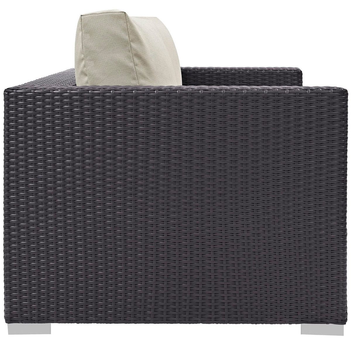 Convene outdoor patio loveseat by Modway, dark brown woven wicker with beige cushion on Tampa Home & Garden Store