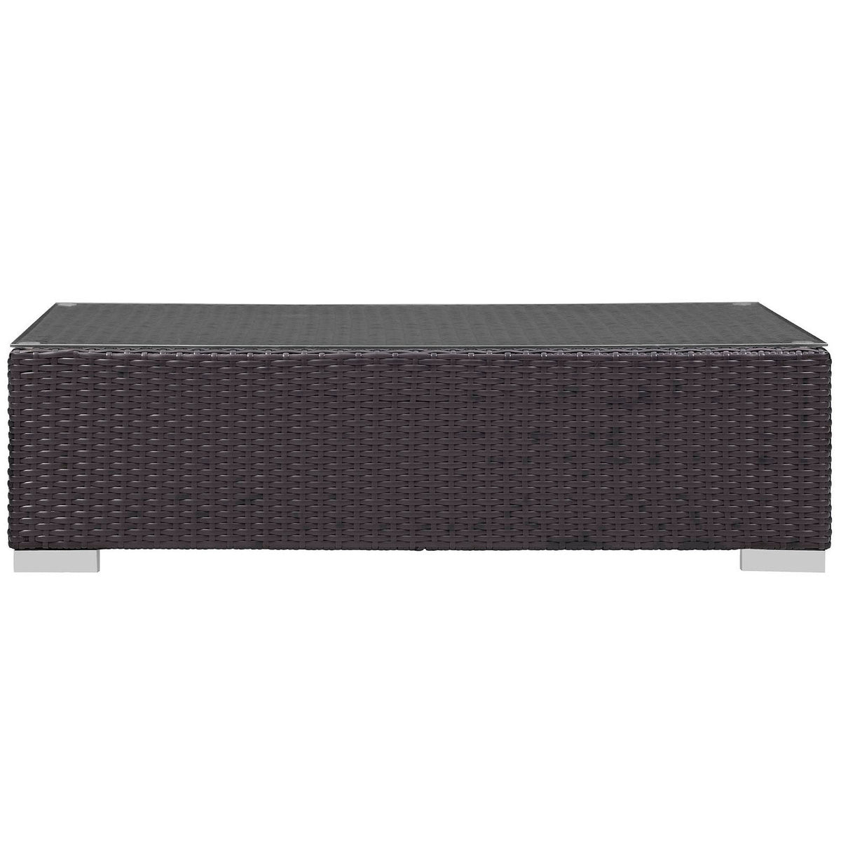 Convene outdoor patio coffee table by Modway in dark brown wicker with glass top on Tampa Home & Garden Store