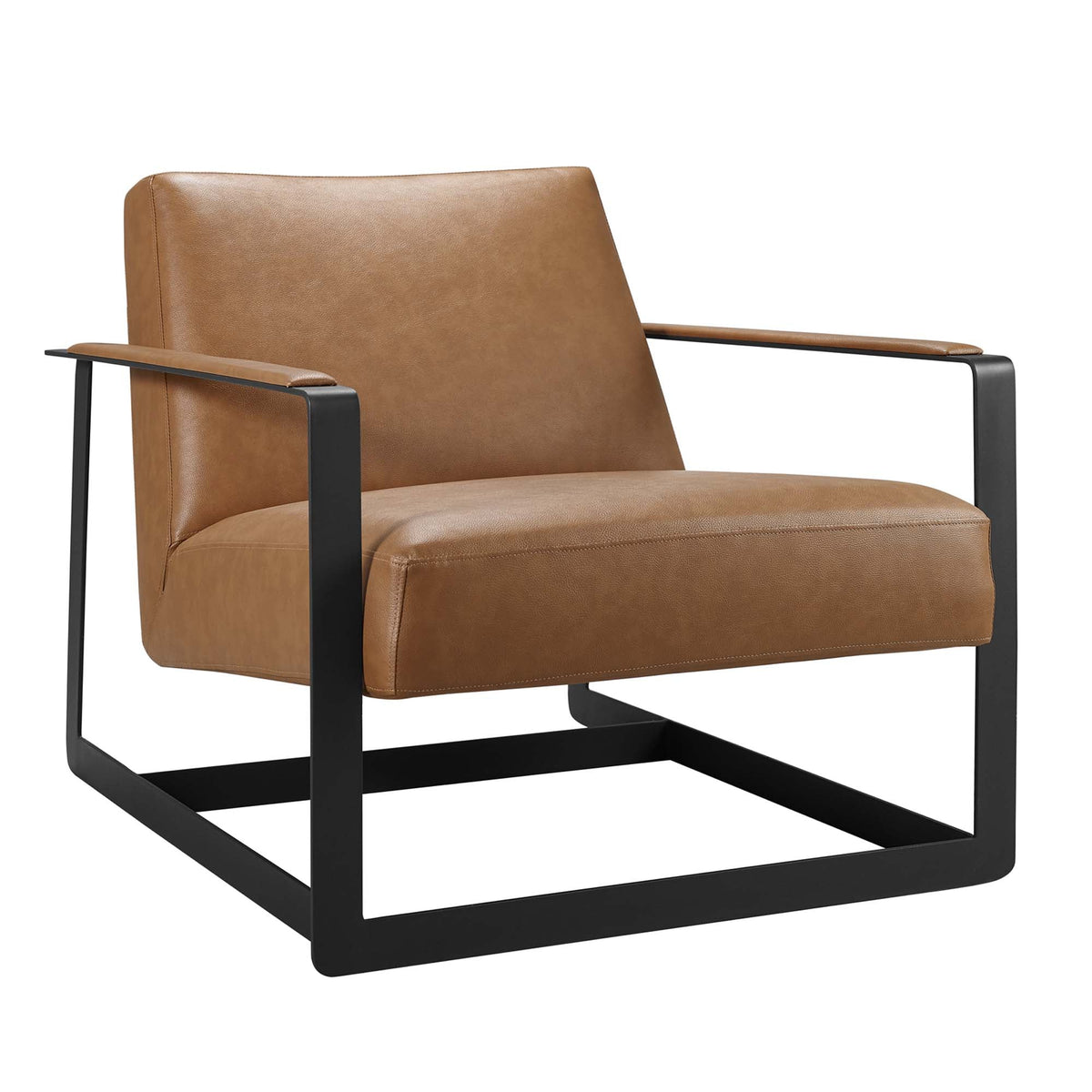 Seg vegan leather accent chair camel brown upholstery with black metal cantilever frame on Tampa Home & Garden Store