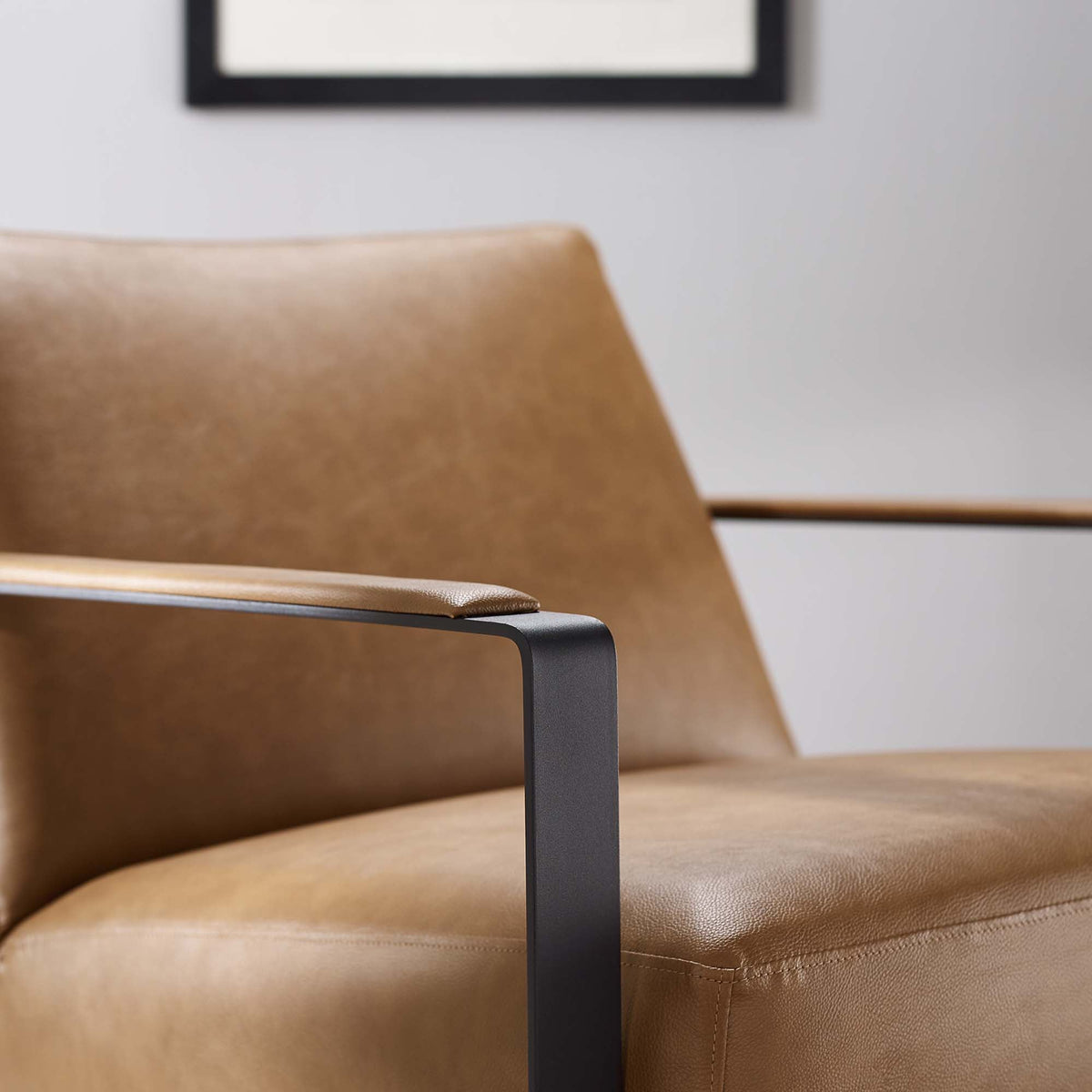 Seg vegan leather accent chair by Modway with brown upholstery and black metal frame on Tampa Home & Garden Store