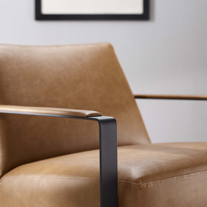 Seg vegan leather accent chair by Modway with brown upholstery and black metal frame on Tampa Home & Garden Store
