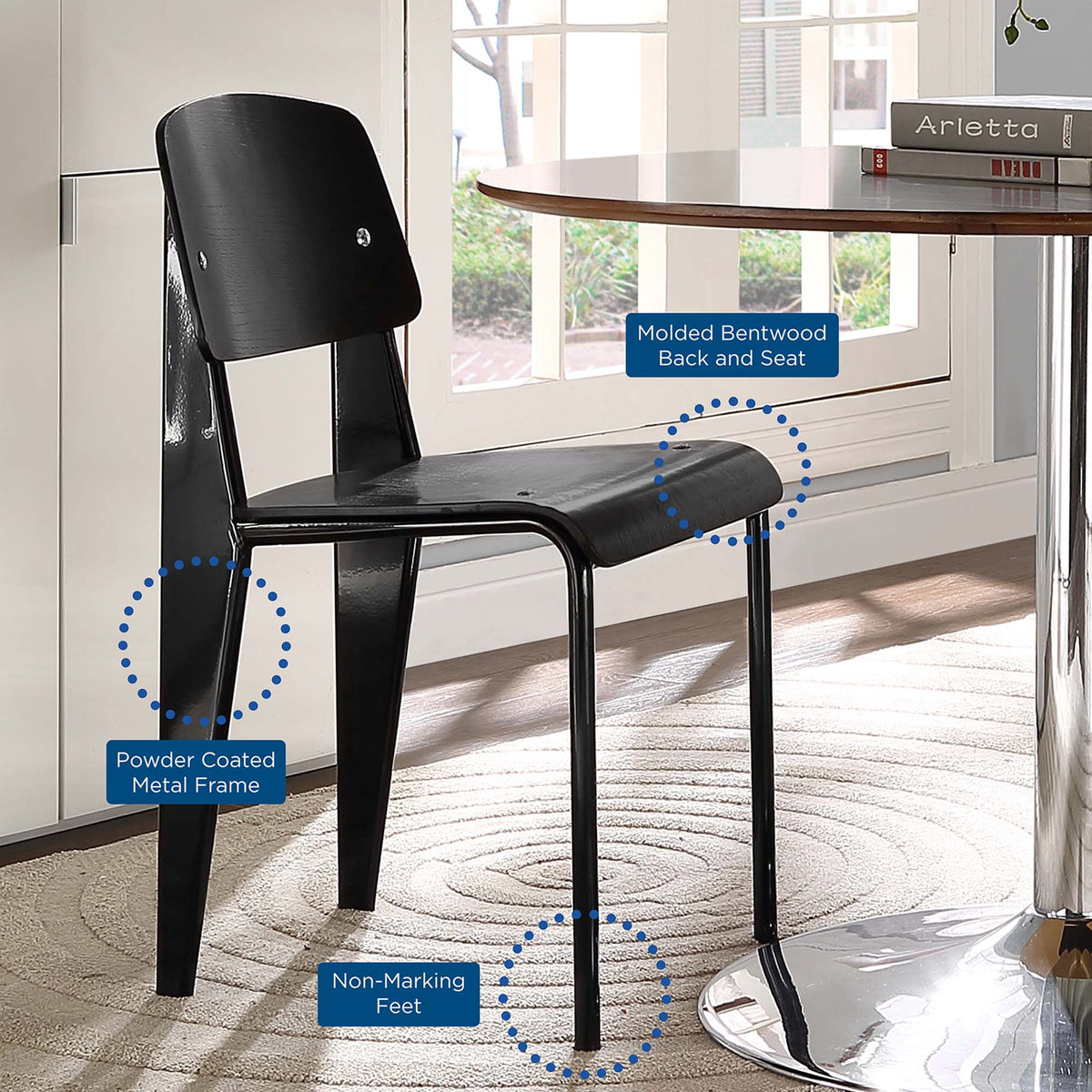 Cabin Dining Side Chair by Modway, black bentwood back and seat with powder coated metal frame on Tampa Home & Garden Store