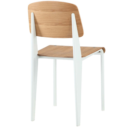 Cabin Dining Side Chair by Modway, natural oak wood back and seat with white metal legs on Tampa Home & Garden Store