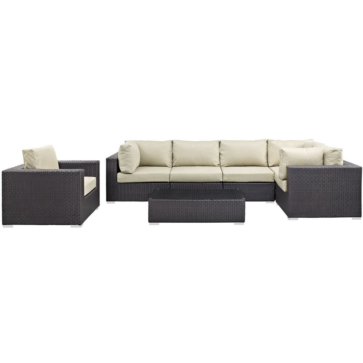 Convene 7 Piece Outdoor Patio Sectional Set by Modway with dark wicker and beige cushions on Tampa Home & Garden Store