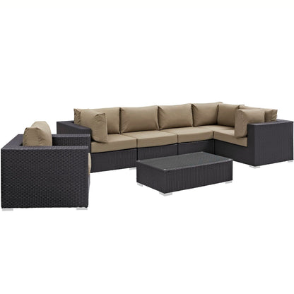 Convene 7 Piece outdoor patio sectional set by Modway in dark wicker with tan cushions on Tampa Home & Garden Store