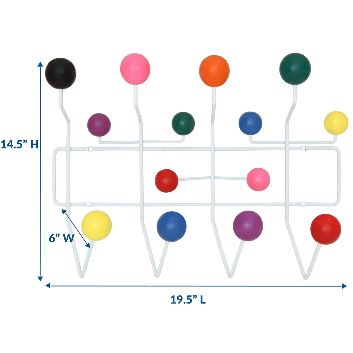 Gumball coat rack by Modway, white metal frame with multicolor ball hooks on Tampa Home & Garden Store
