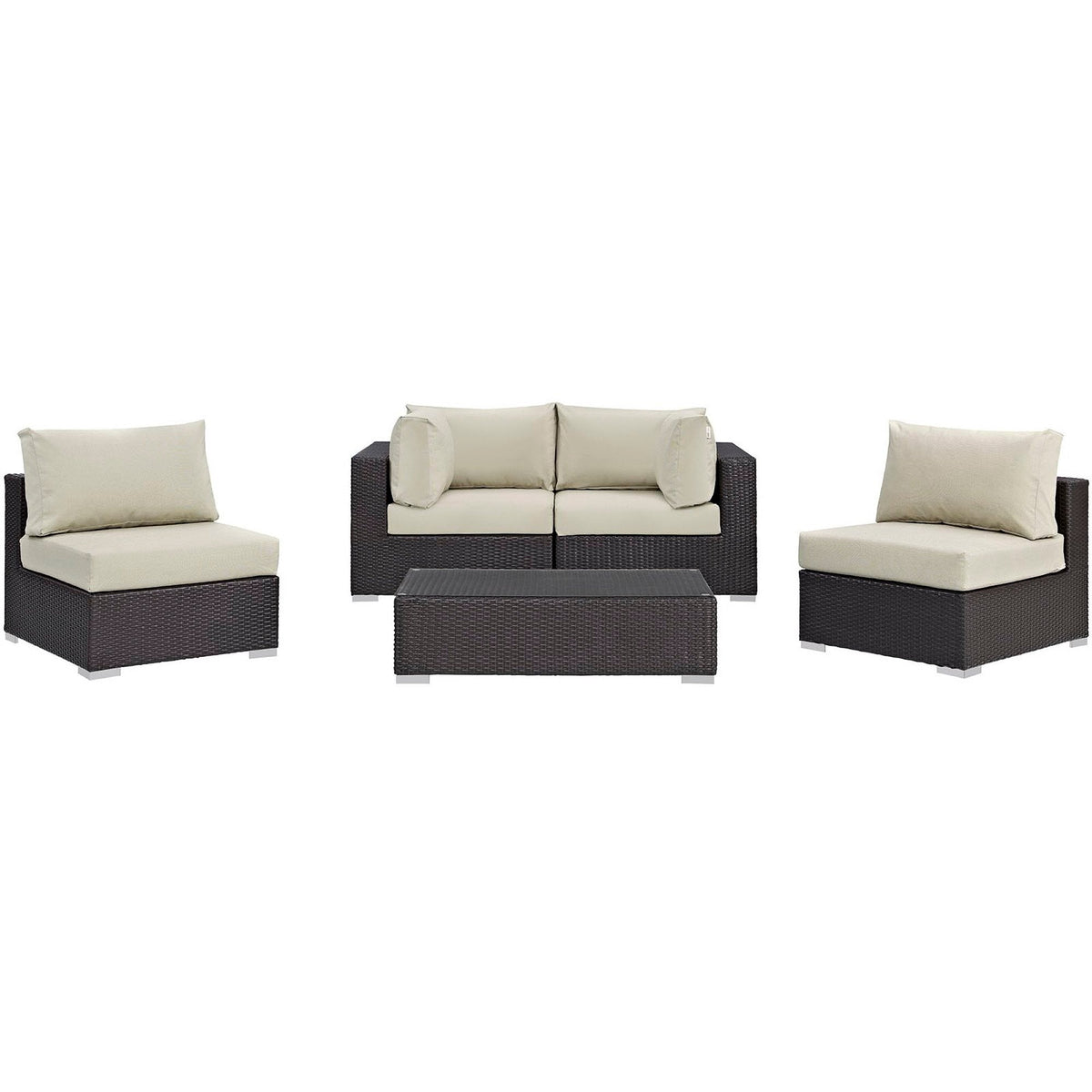 Convene 5 Piece Patio Sectional Set dark wicker frame cushions includes sofa and 2 chairs on Tampa Home & Garden Store