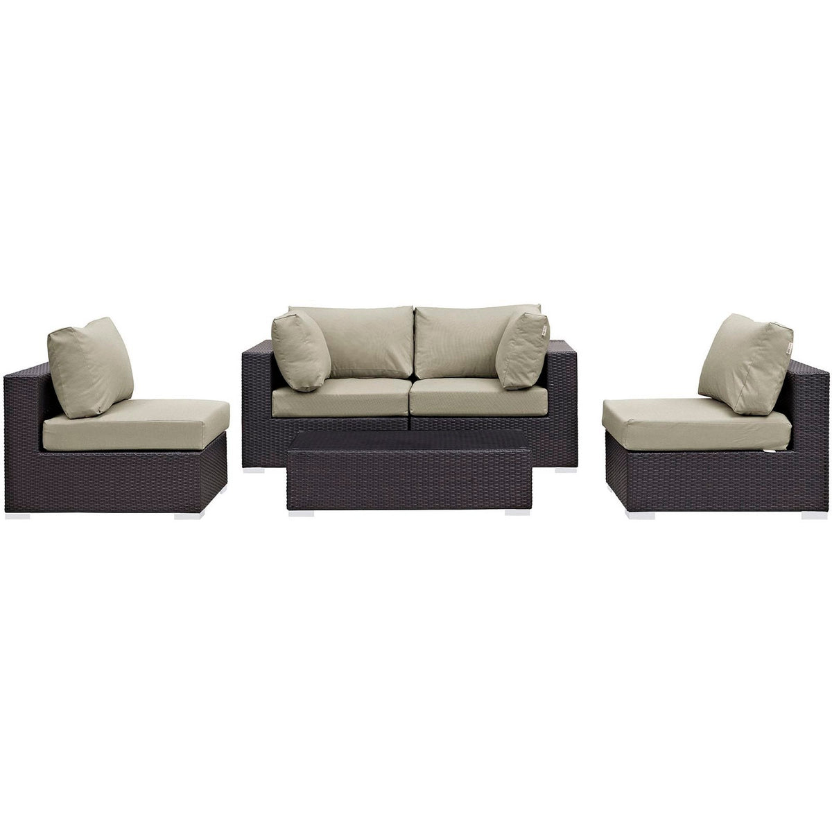 Convene 5 Piece Outdoor Patio Sectional Set by Modway in dark wicker with beige cushions on Tampa Home & Garden Store