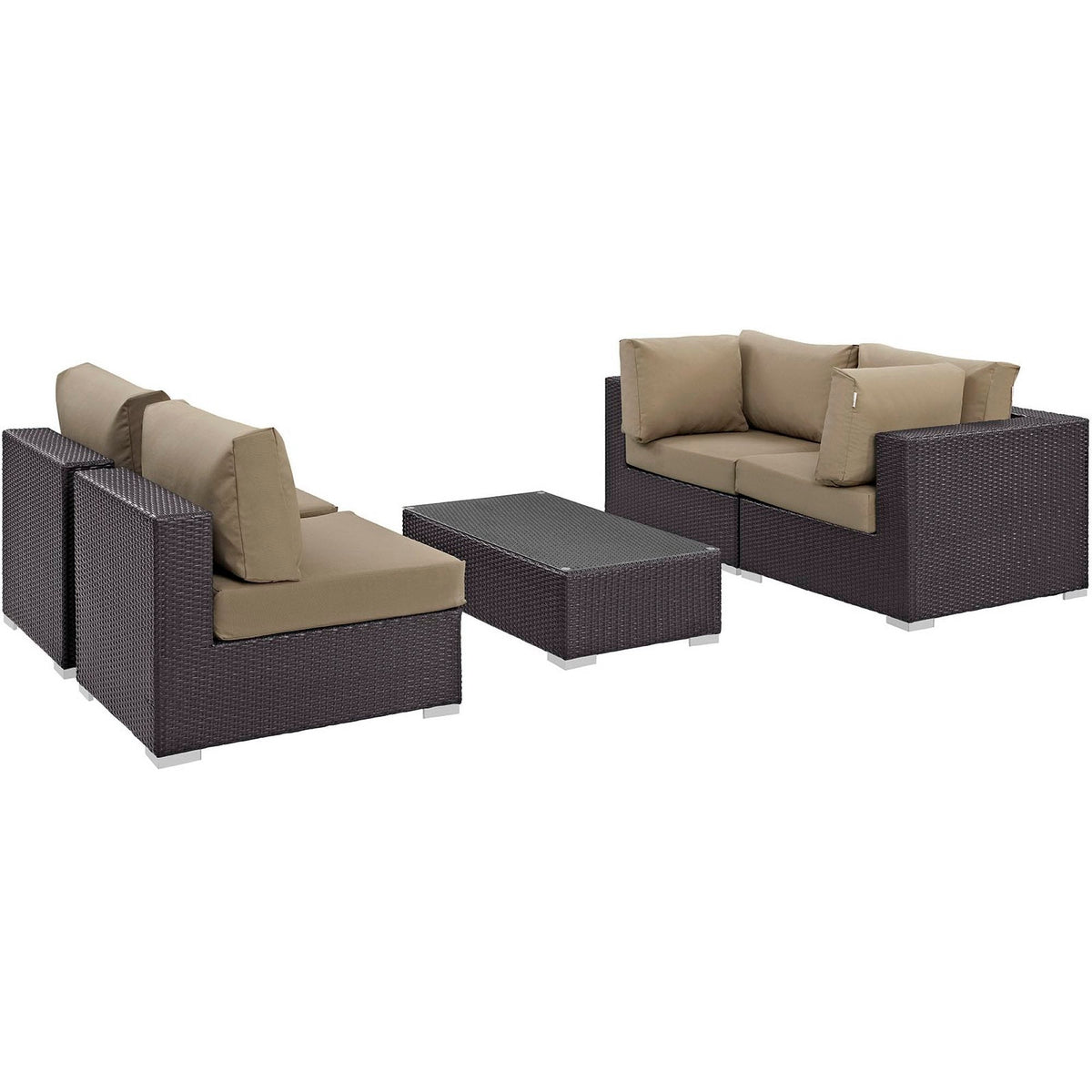 Convene 5 Piece Outdoor Patio Sectional Set dark wicker with beige cushions by HouseOfZazla on Tampa Home & Garden Store