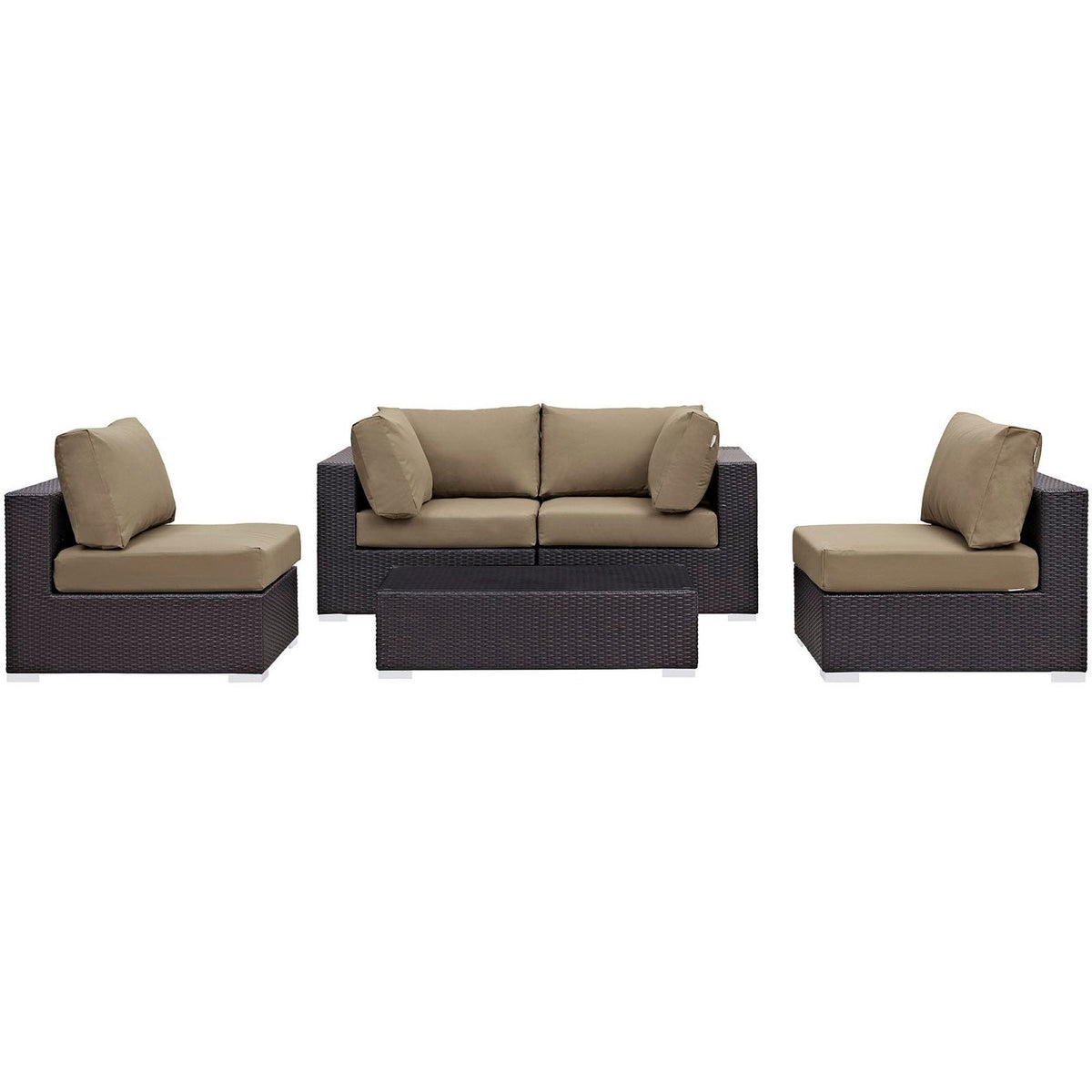 Convene 5 Piece Outdoor Patio Sectional Set by Modway dark brown wicker with tan cushions on Tampa Home & Garden Store