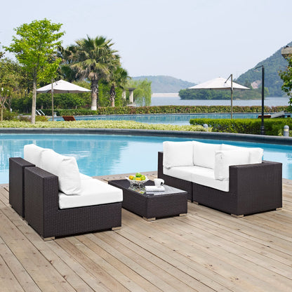 Convene 5-Piece Outdoor Patio Sofa Sectional Set by Modway in dark brown wicker on Tampa Home & Garden Store