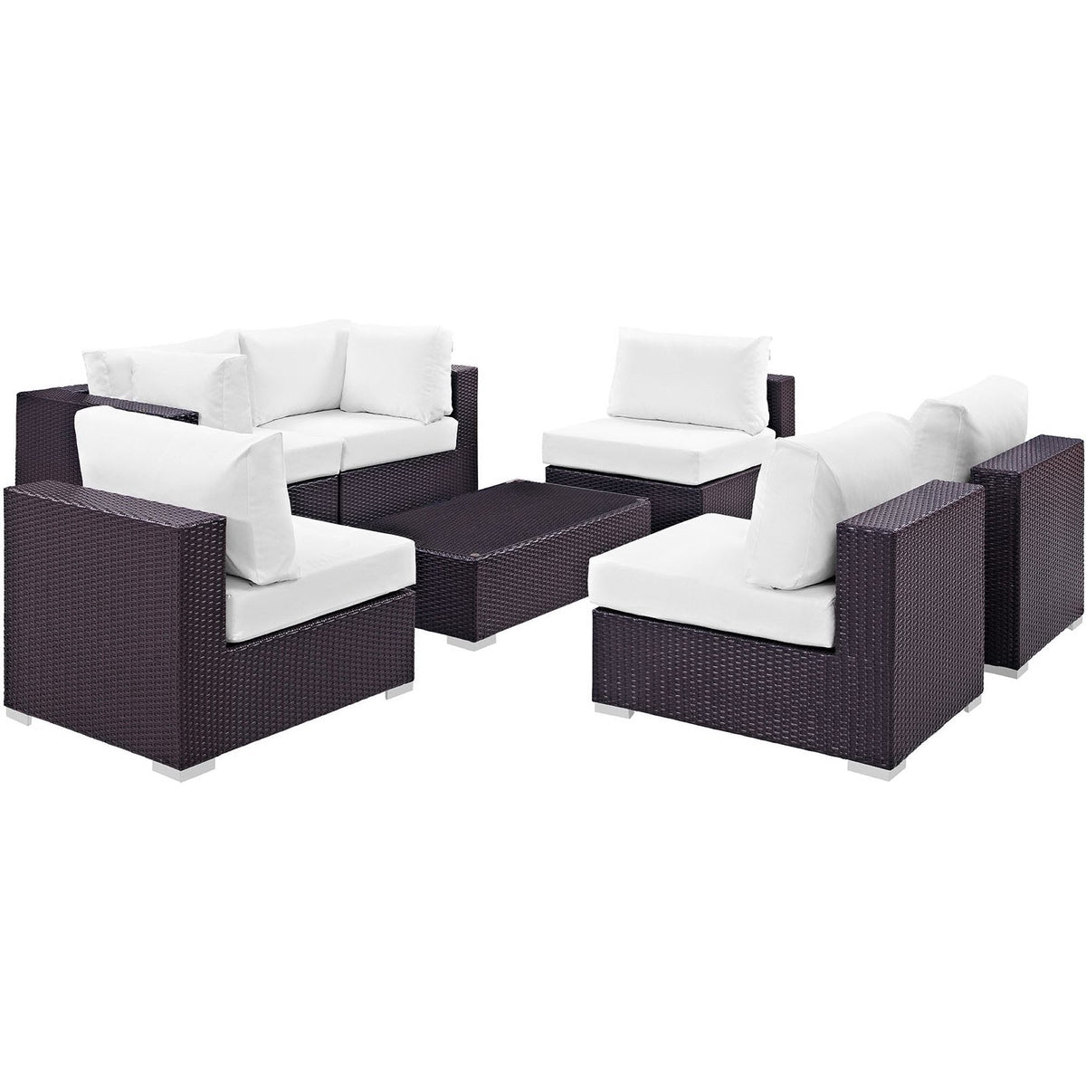 Convene 7 Piece Sectional Set wicker with white cushions and coffee table by HouseOfZazla on Tampa Home & Garden Store