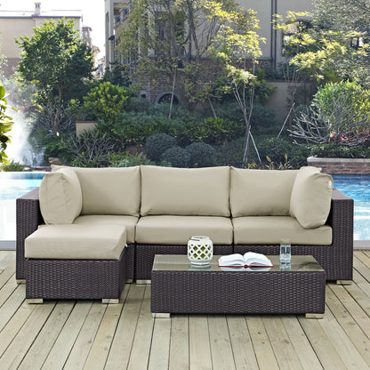 Convene 5 Piece Outdoor Patio Sectional by Modway beige wicker sofa for poolside lounging on Tampa Home & Garden Store