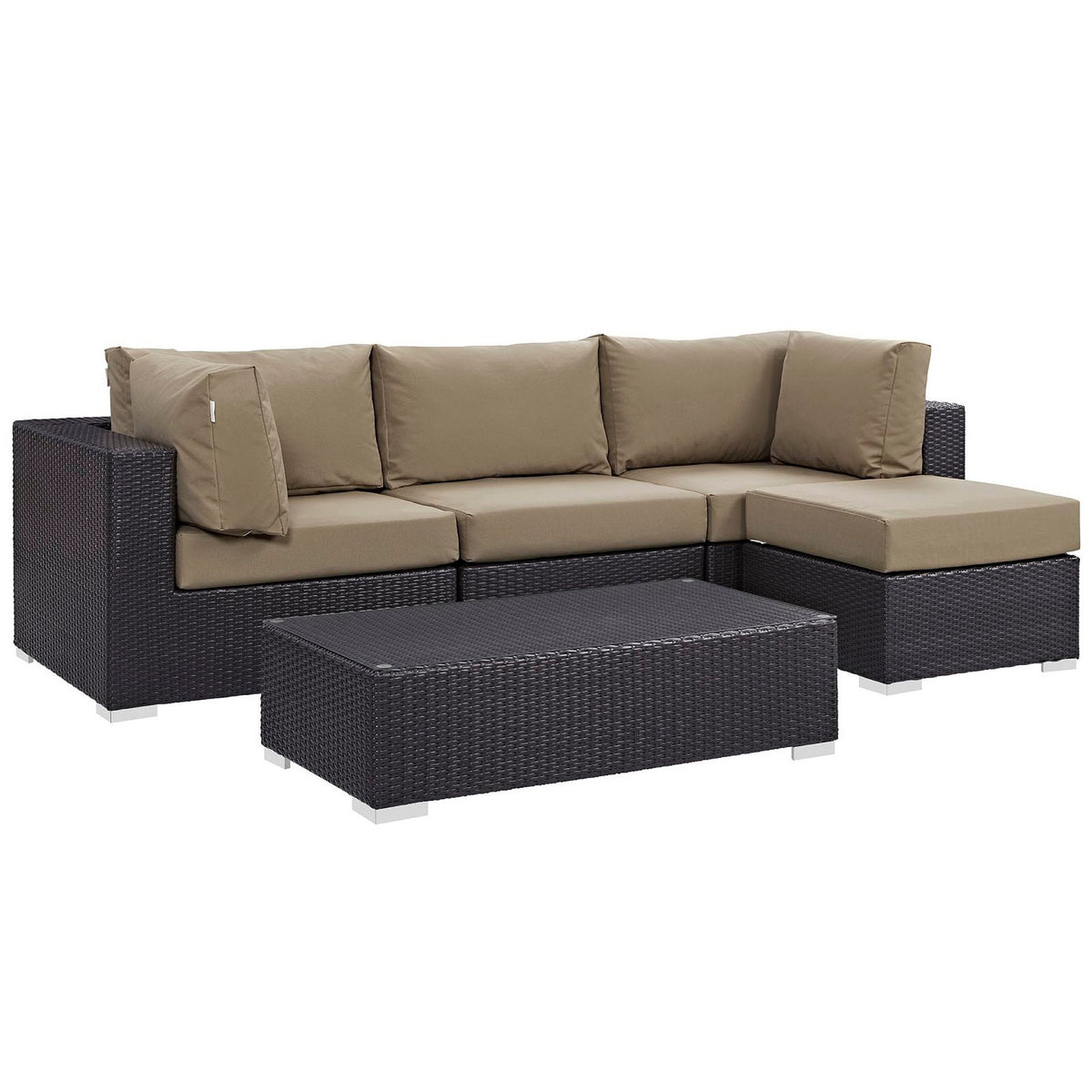 Convene 5 Piece Outdoor Patio Sectional Set by Modway with beige cushions on dark wicker on Tampa Home & Garden Store