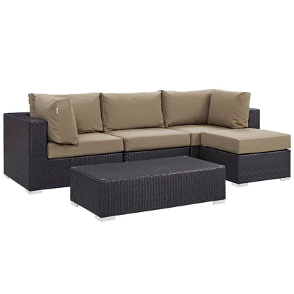 Convene 5 Piece Outdoor Patio Sectional Set by Modway with beige cushions on dark wicker on Tampa Home & Garden Store